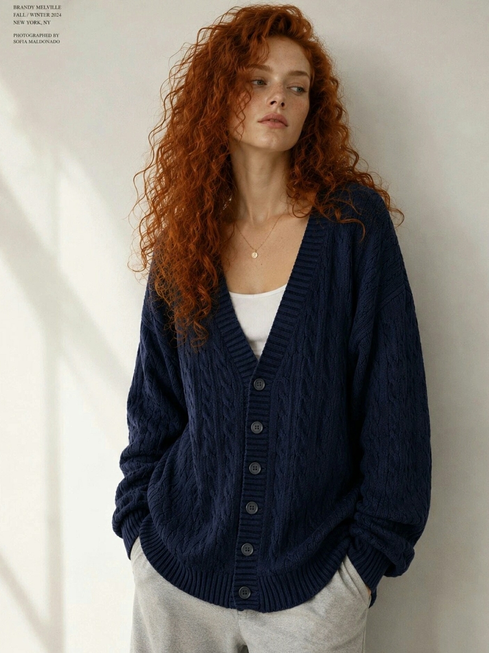 Brandy Melville Oversized (160 cm/ 84 A) , Cardigan Cable Knit Navy Button Down